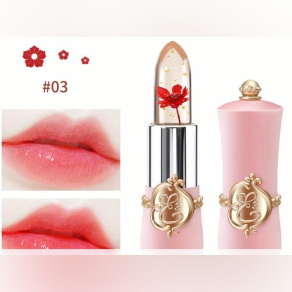 03 | Transparent Jelly Lipstick Gold Flakes & Real Flower Custom Color Changing